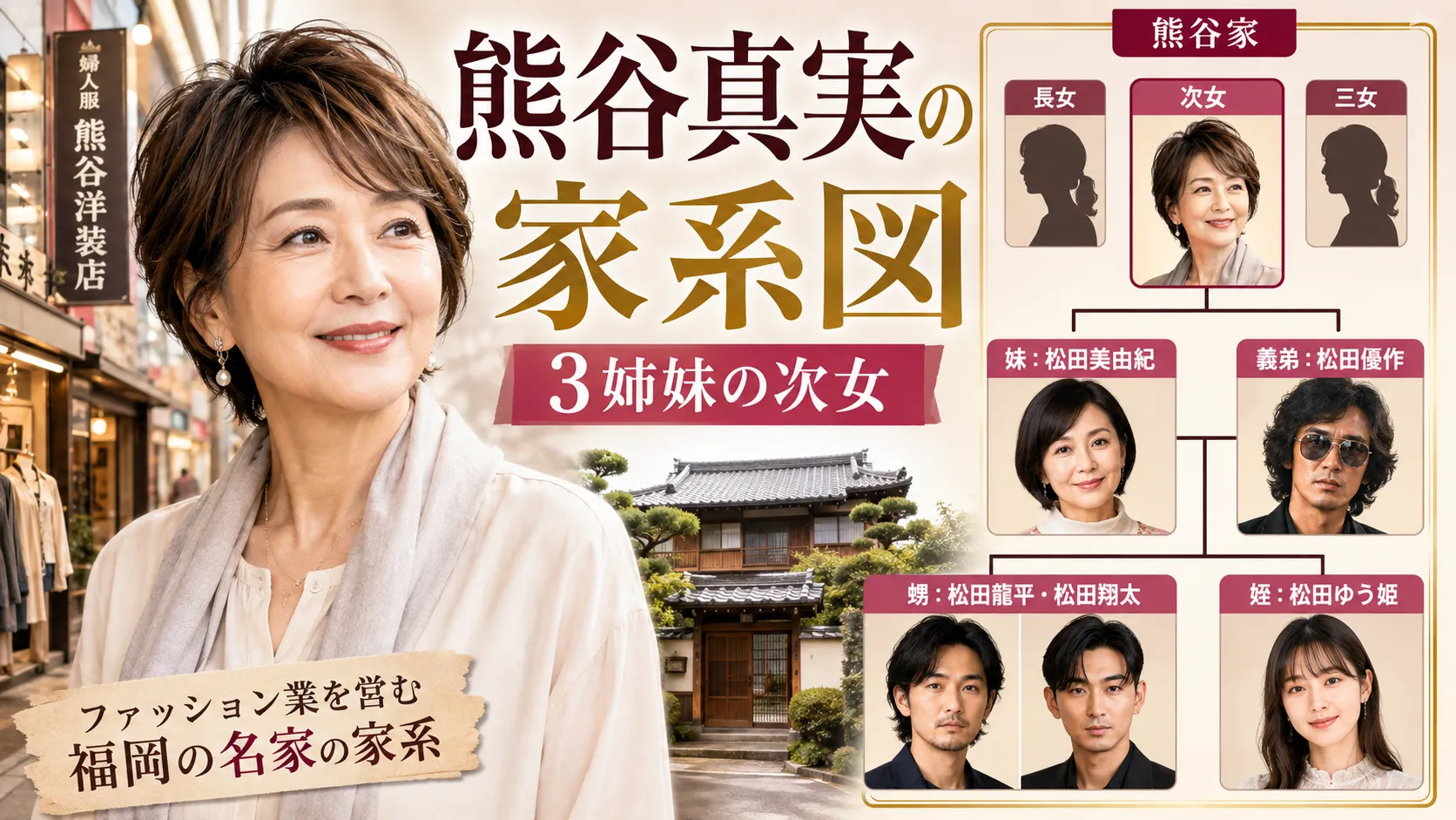 熊谷真実の家系図｜松田美由紀・松田優作・甥姪3人と父母を確認