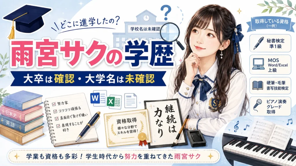 雨宮サクの学歴｜大学はどこ？高校・大卒・資格と学生時代を確認