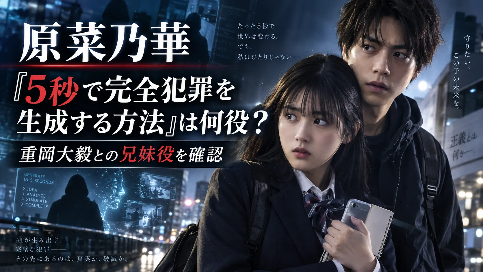 原菜乃華『5秒で完全犯罪を生成する方法』は何役？重岡大毅との兄妹役を確認