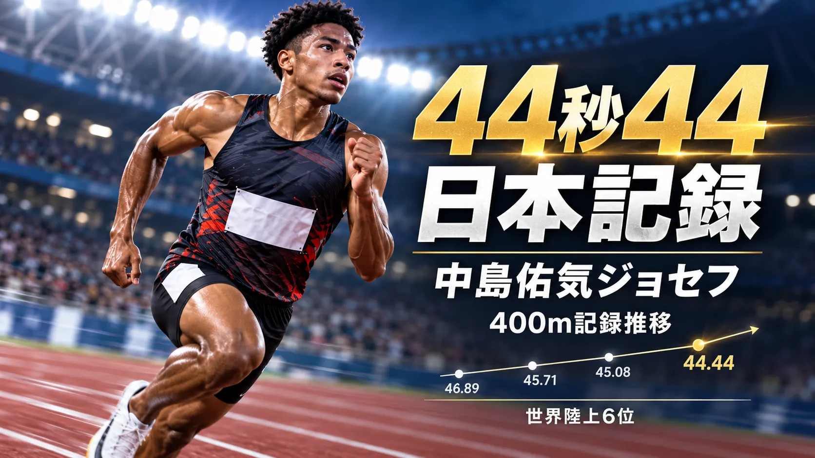中島佑気ジョセフの400m日本記録は44秒44！世界陸上6位までの記録推移を確認