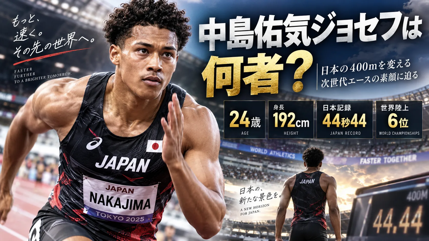 中島佑気ジョセフは何者？身長192cm・出身・日本記録44秒44を確認